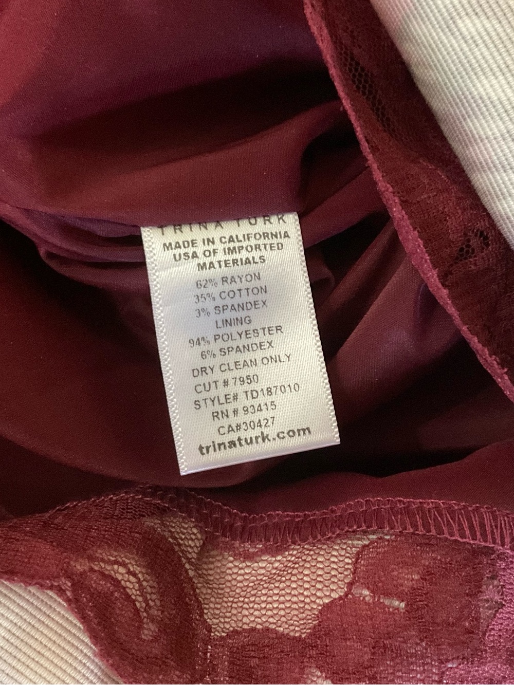 Trina Turk Lace-Trim Slip in Deep Wine